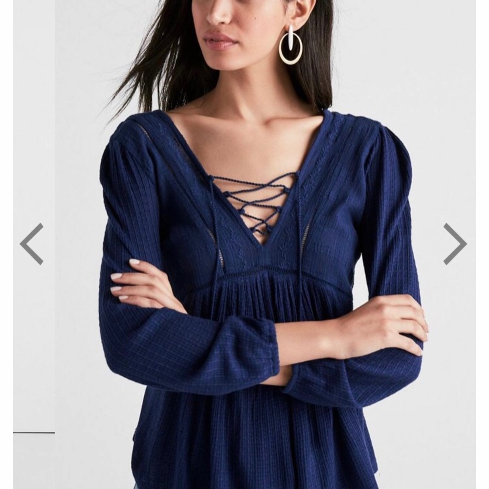 Lucky Brand Drop Needle Lace Up Front Top XS